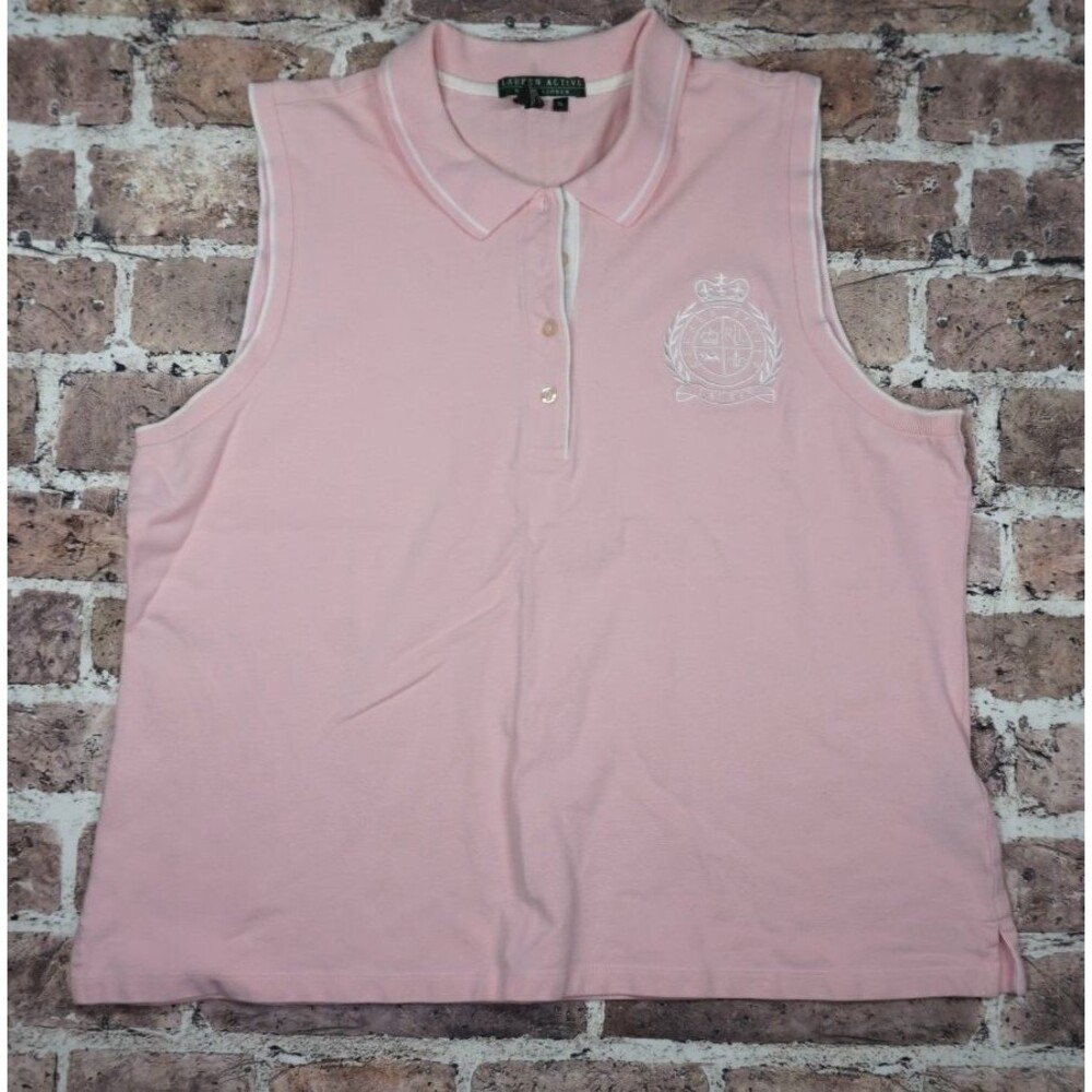Ralph Lauren Active Sport Sleeveless Polo Shirt Top Women XL Pink Logo Y2K Style
